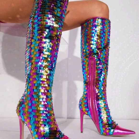 Multicolored Sequin Boots - Picture 2 of 4